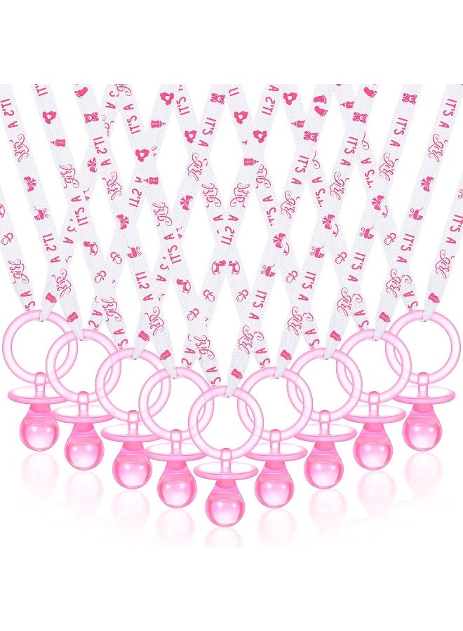 Coume 36Pcs Baby Shower Pacifiers Necklace Acrylic Baby Pacifiers Party Favors Pacifiers Charm Pacifiers Necklace for Girls Boys Baby Shower Party Decorations Gender Reveal Table Scatter (White, Pink) - Image 1