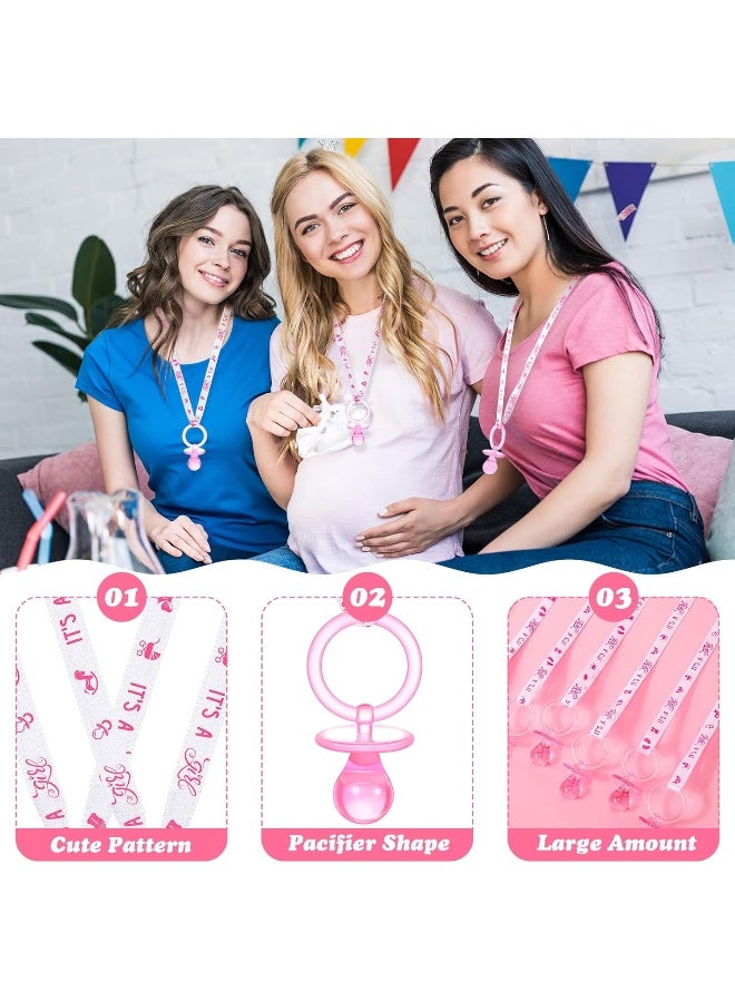 Coume 36Pcs Baby Shower Pacifiers Necklace Acrylic Baby Pacifiers Party Favors Pacifiers Charm Pacifiers Necklace for Girls Boys Baby Shower Party Decorations Gender Reveal Table Scatter (White, Pink) - Image 2