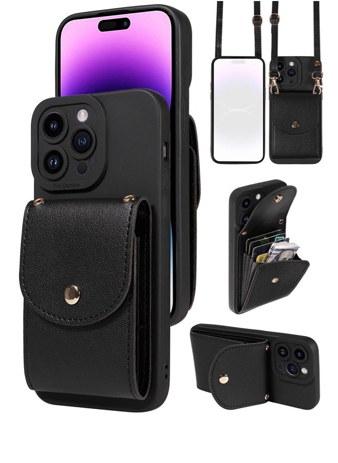 ShebSheb iPhone 14 Pro Case with Card Holder for Women, iPhone 14 Pro Cover Wallet with Strap Credit Card Slots Crossbody  - Image 1