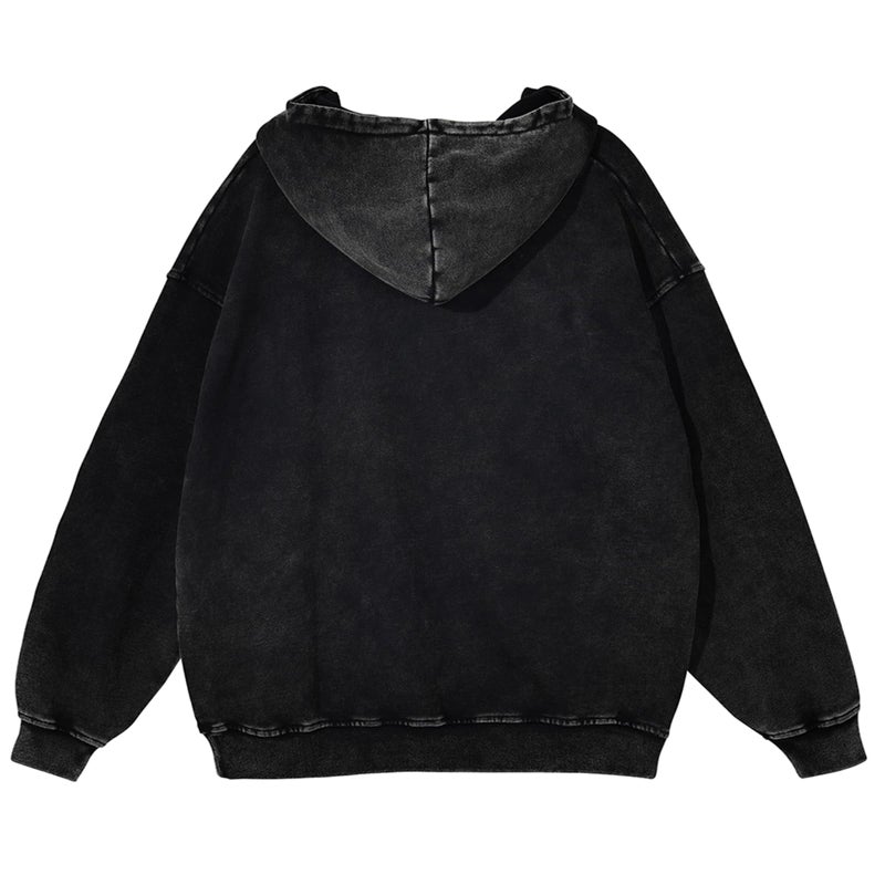 SnowElve Mens Zip Up Hoodie Women Full Zip Hoodies Vintage Acid Wash Oversized Sweatshirts Hooded Sweatshirt Streetwear(Black,M) - Image 2