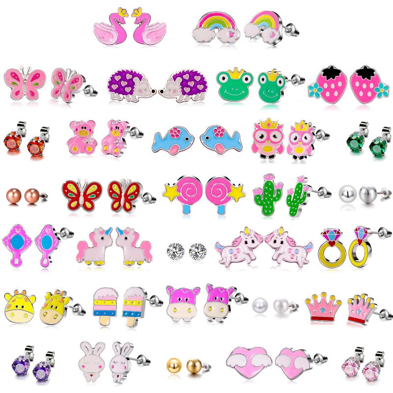 Tamhoo 30 Pairs Magical Hypoallergenic Earrings for Girls Sensitive Ears with Stainless Steel Post -Assorted Cute Earrings for Teens Girls Women - Image 1