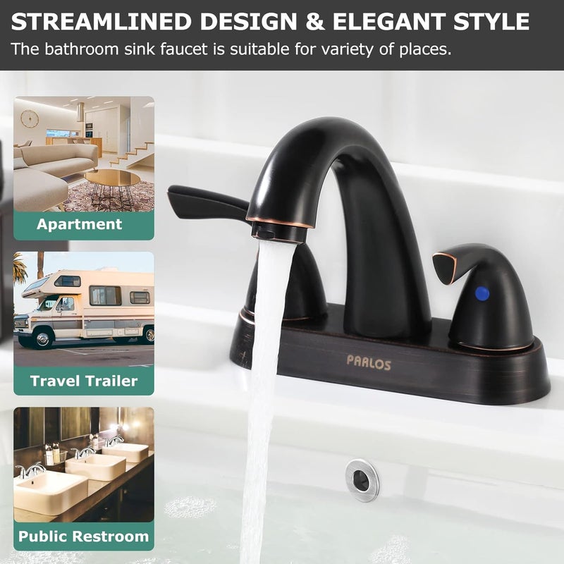 PARLOS Two-Handle Bathroom Sink Faucet with Metal Drain Assembly and Supply Hose Lead-Free cUPC Mixer Double Handle Tap Deck Mounted Oil Rubbed Bronze, 13597 - Image 5