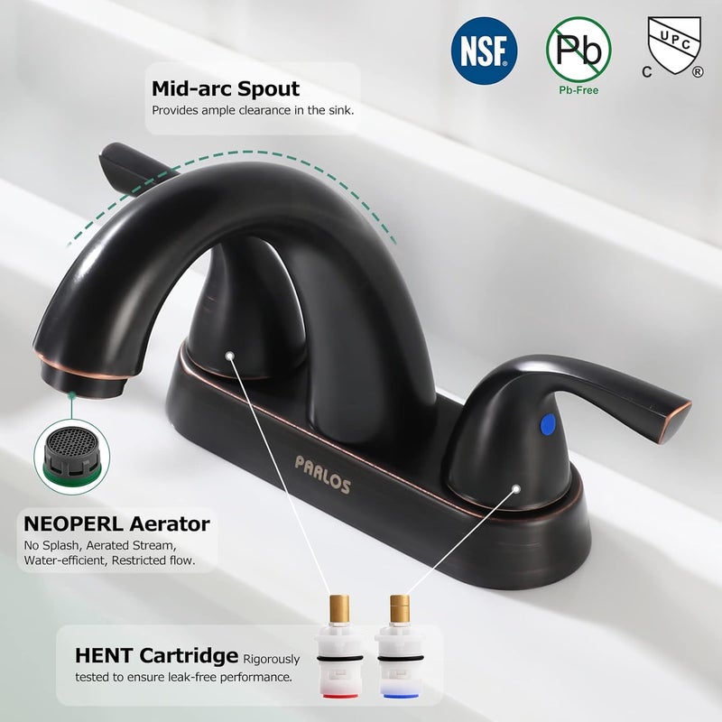 PARLOS Two-Handle Bathroom Sink Faucet with Metal Drain Assembly and Supply Hose Lead-Free cUPC Mixer Double Handle Tap Deck Mounted Oil Rubbed Bronze, 13597 - Image 2