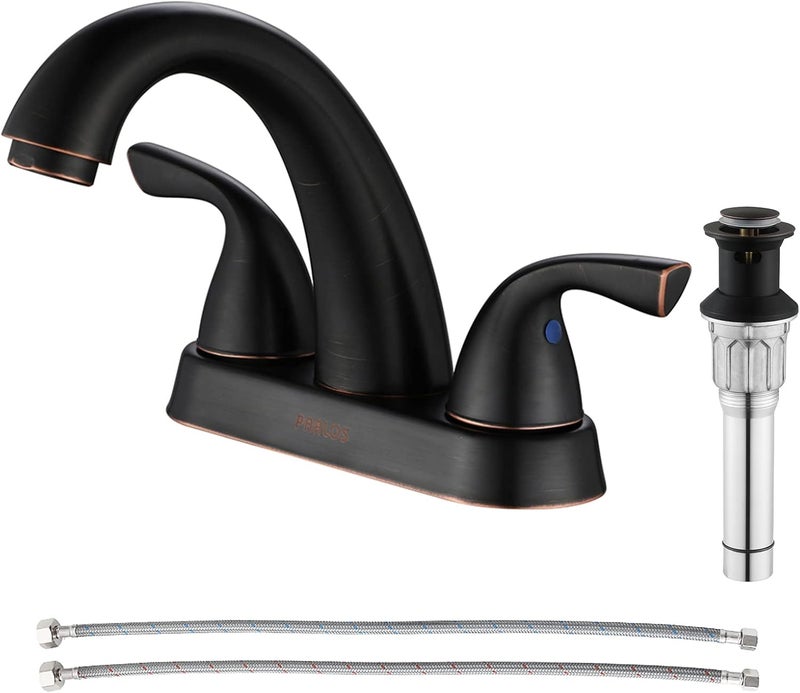 PARLOS Two-Handle Bathroom Sink Faucet with Metal Drain Assembly and Supply Hose Lead-Free cUPC Mixer Double Handle Tap Deck Mounted Oil Rubbed Bronze, 13597 - Image 1
