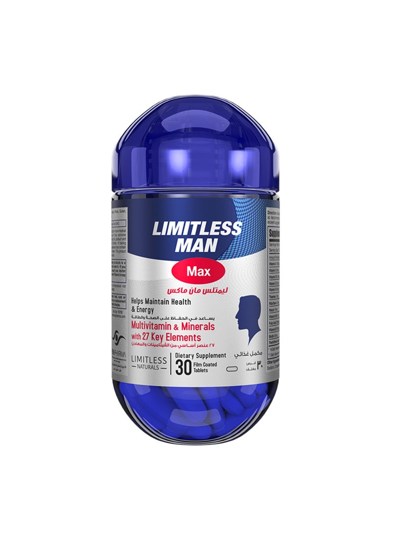 EVA PHARMA - ليمتلس ناتشورالز مان ماكس مكمل غذائي متعدد الفيتامينات للرجال، 30 قرصًا - Image 1