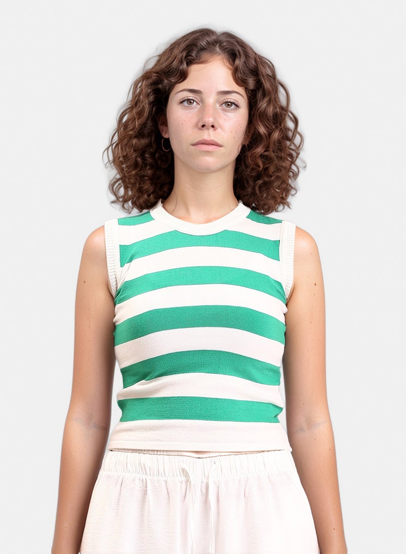 RAVIN Women Awning Stripes Sleeveless Summer Top Green White - Image 1