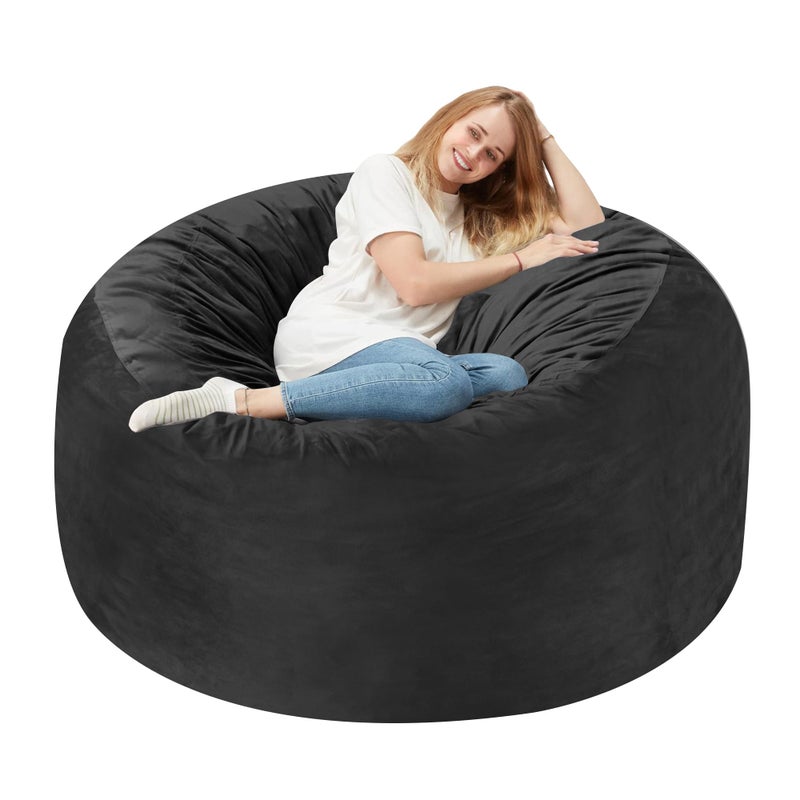 Homguava 3FT Bean Bag Chair: 3' Bean Bags with Memory Foam Filled, Large Beanbag Chairs Soft Sofa with Dutch Velvet Cover-Black - Image 1