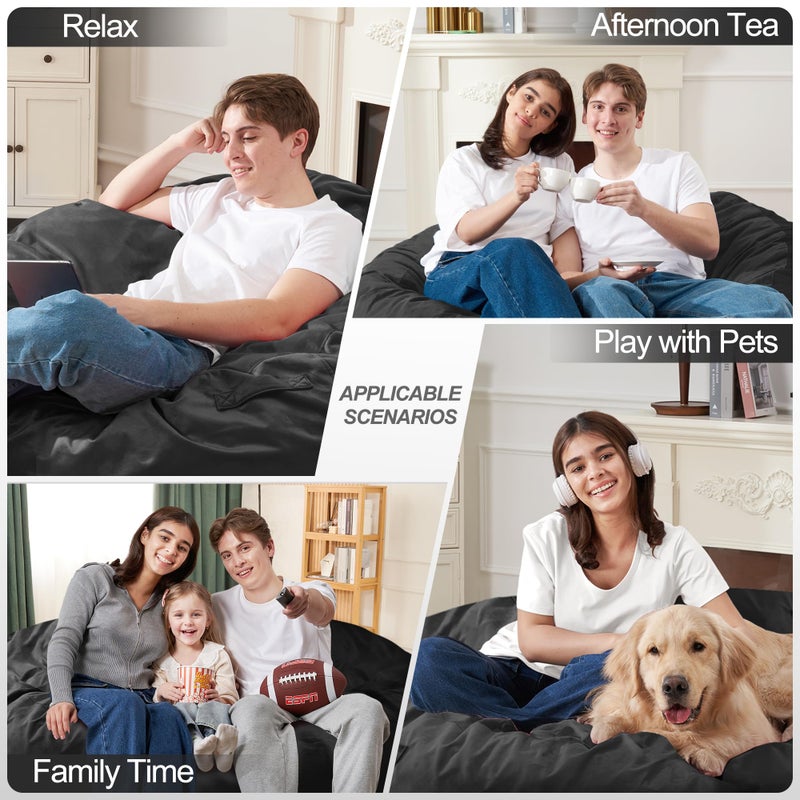 Homguava 3FT Bean Bag Chair: 3' Bean Bags with Memory Foam Filled, Large Beanbag Chairs Soft Sofa with Dutch Velvet Cover-Black - Image 5