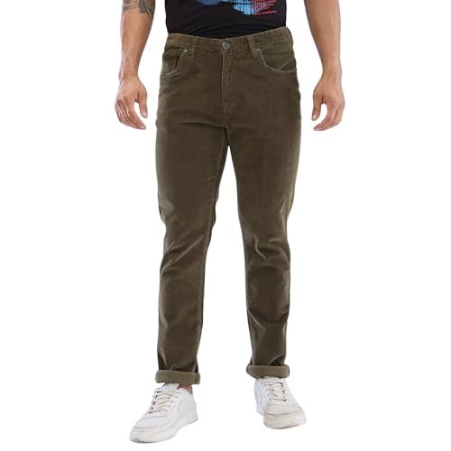 Spykar Regular Fit Cotton Green Trousers for Men (Size: 30)-MTR5P2BD008-Olive Green - Image 1