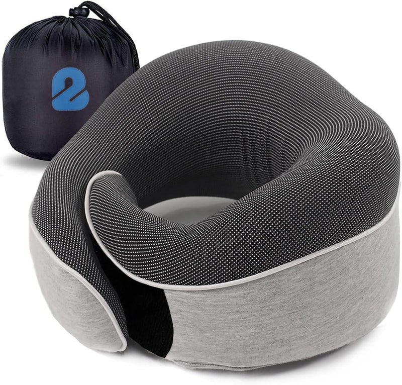 2Buds Travel Memory Foam Neck Pillows For Airplanes - 360° Head Support Sleeping Essentials For Long Flight [Grey] - Image 1