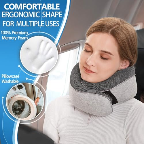 2Buds Travel Memory Foam Neck Pillows For Airplanes - 360° Head Support Sleeping Essentials For Long Flight [Grey] - Image 4