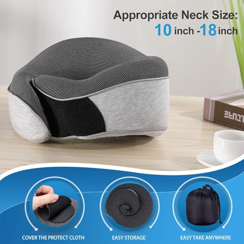 2Buds Travel Memory Foam Neck Pillows For Airplanes - 360° Head Support Sleeping Essentials For Long Flight [Grey] - Image 2