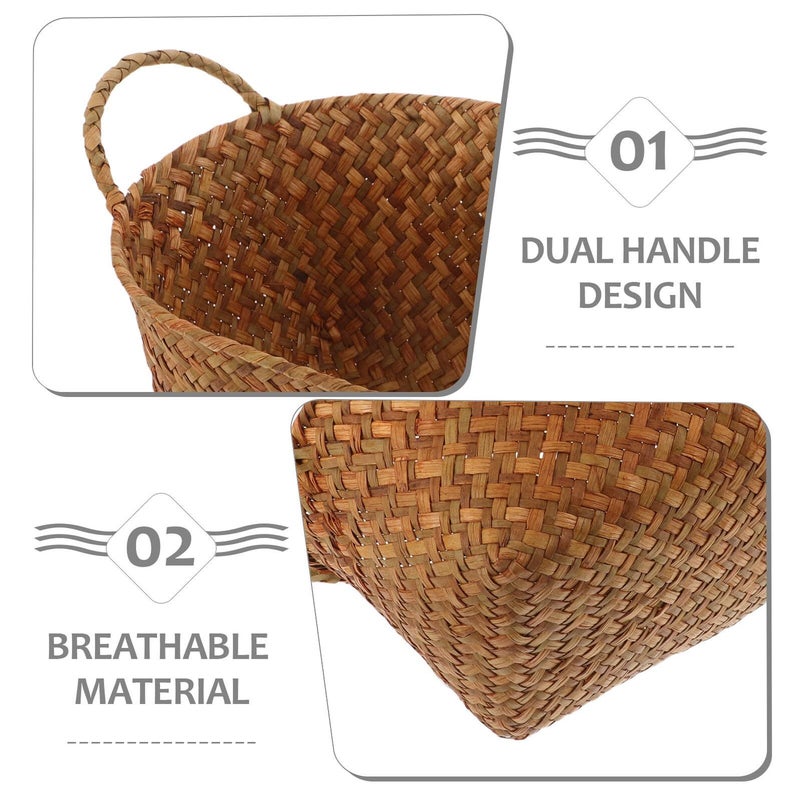 Large Woven Straw Storage Basket with Handles Kitchen Pantry Organizer for Fruit Bread Home Use - Image 4