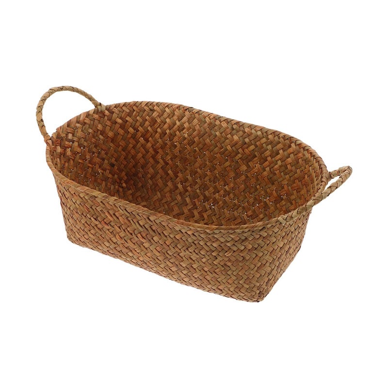 Large Woven Straw Storage Basket with Handles Kitchen Pantry Organizer for Fruit Bread Home Use - Image 2