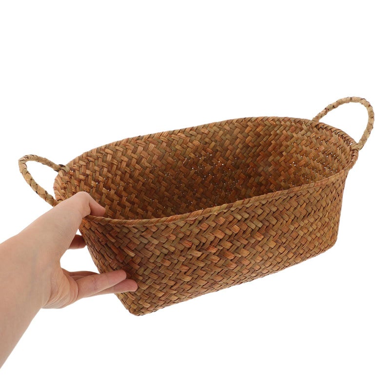 Large Woven Straw Storage Basket with Handles Kitchen Pantry Organizer for Fruit Bread Home Use - Image 5