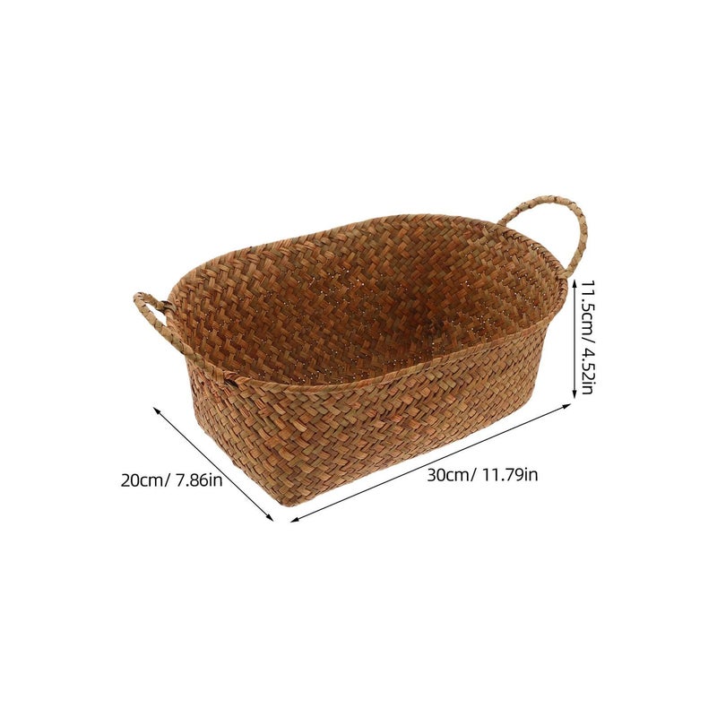 Large Woven Straw Storage Basket with Handles Kitchen Pantry Organizer for Fruit Bread Home Use - Image 3