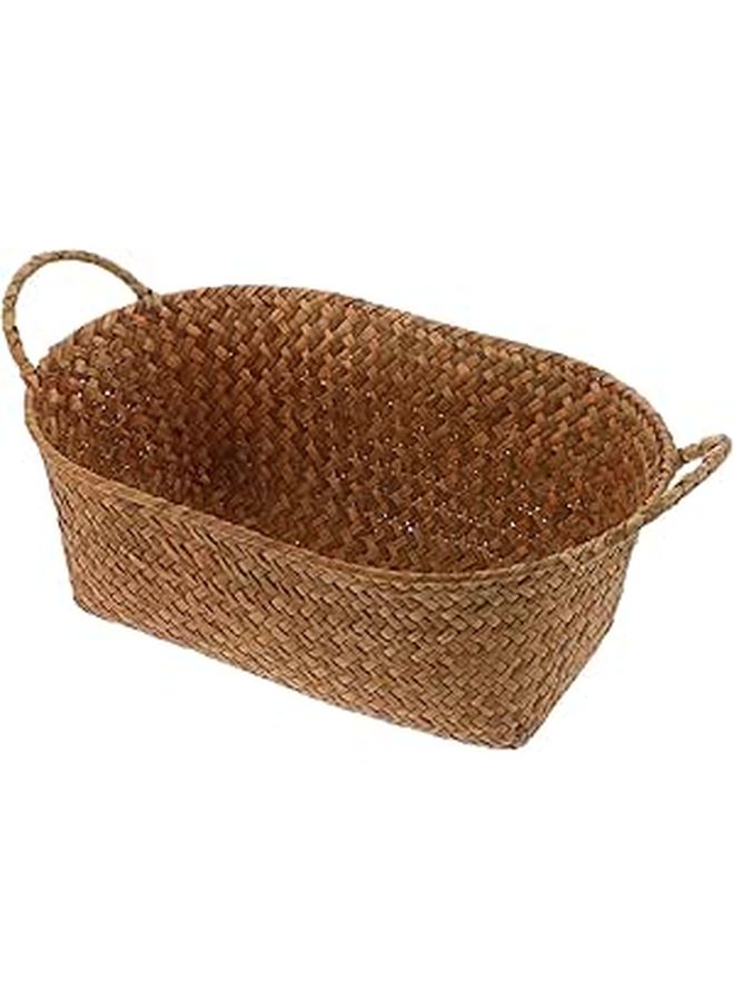 Large Woven Straw Storage Basket with Handles Kitchen Pantry Organizer for Fruit Bread Home Use - Image 1
