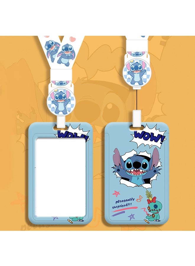 STITCH Blue Stitch Cartoon ID Card Holder with Retractable Lanyard, Badge Holder for Student School Card, Bus Card, Work ID Badge - Image 1