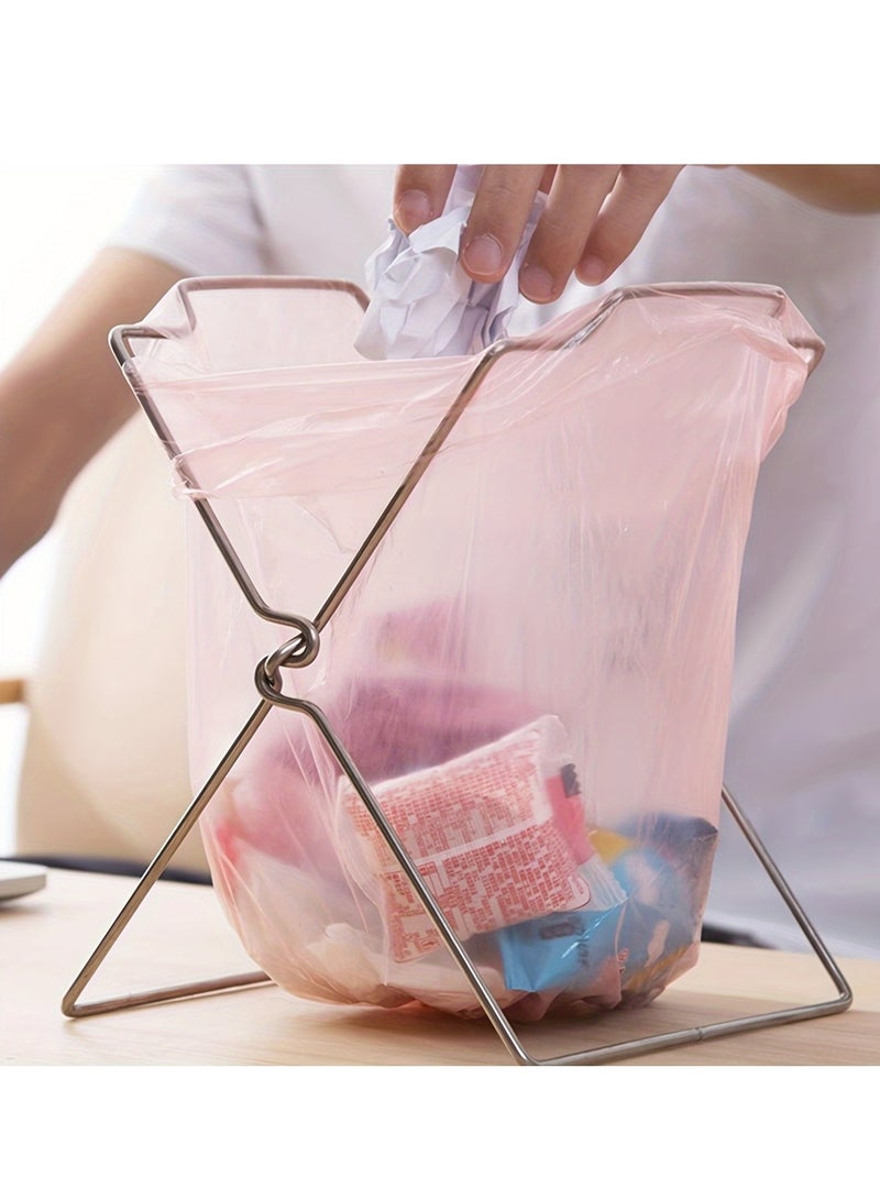 1pc bag holder, desktop trash bag holder, stainless steel multi-purpose rag towel holder for food storage bags and trash bags, kitchen organizers and storage  - Image 1