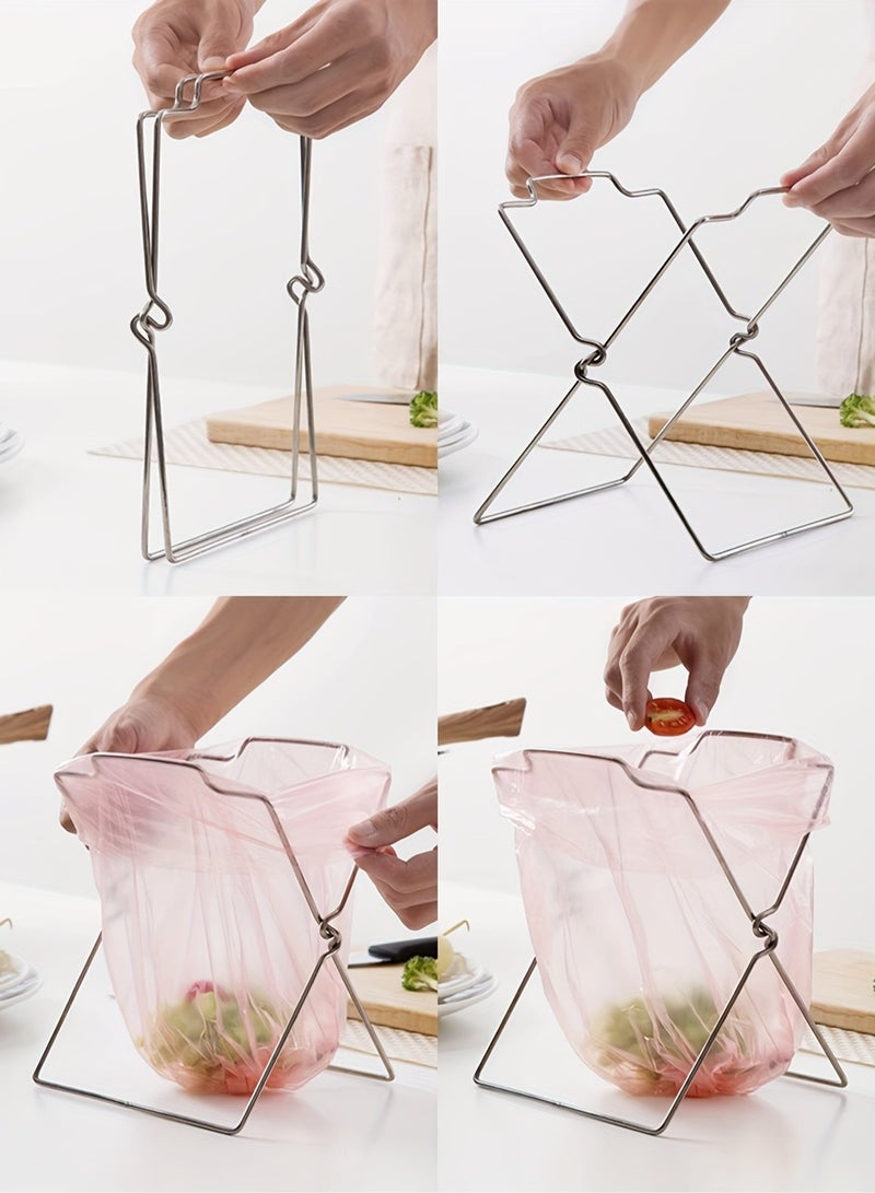 1pc bag holder, desktop trash bag holder, stainless steel multi-purpose rag towel holder for food storage bags and trash bags, kitchen organizers and storage  - Image 5