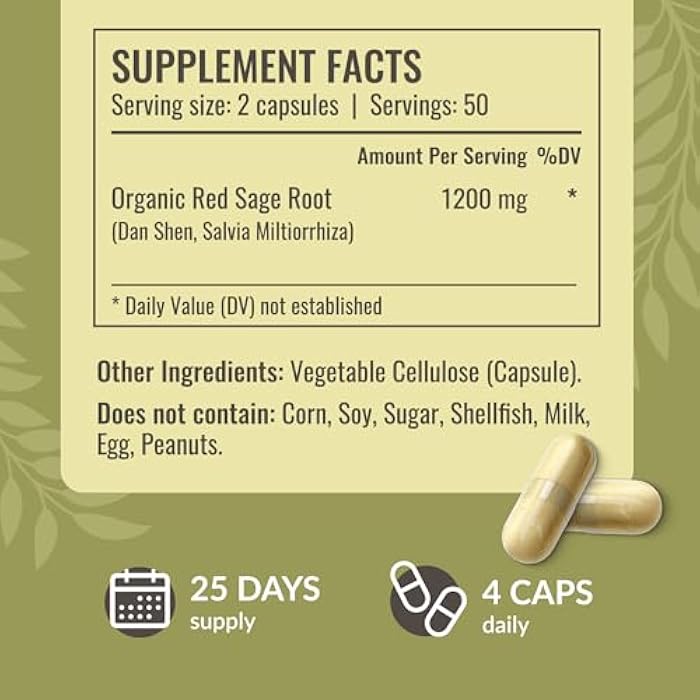HERBAMAMA Red Sage Supplement Capsules - 1200mg Red Sage Root (Dan Shen) for Antioxidant Support - Vegan, Non-GMO Salvia Miltiorrhiza Supplement - Image 3