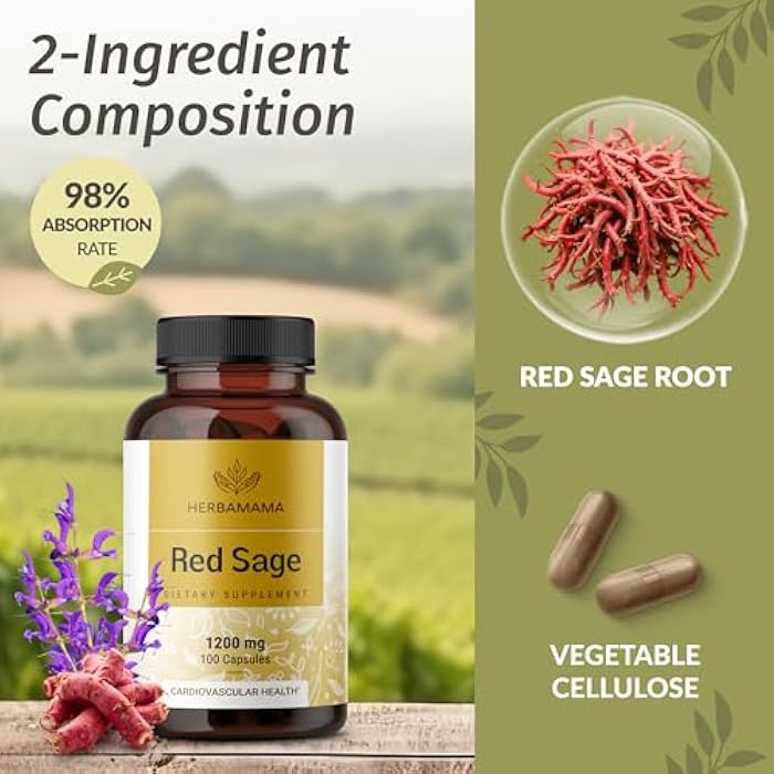 HERBAMAMA Red Sage Supplement Capsules - 1200mg Red Sage Root (Dan Shen) for Antioxidant Support - Vegan, Non-GMO Salvia Miltiorrhiza Supplement - Image 4