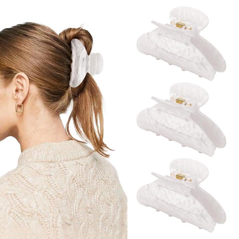 Canitor White Hair Claw Clips for Women Acrylic Marbled Hair Clips for Thick Thin Hair Emi Cute Hair Accessories for Girls Teen Gifts Stocking Stuffers - Image 1
