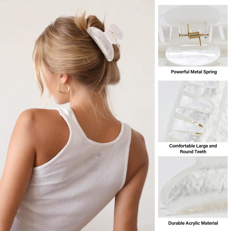 Canitor White Hair Claw Clips for Women Acrylic Marbled Hair Clips for Thick Thin Hair Emi Cute Hair Accessories for Girls Teen Gifts Stocking Stuffers - Image 4