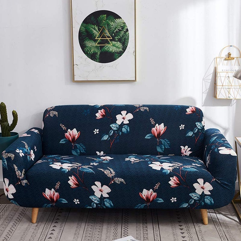 TONY STARK Universal One Seater Sofa Cover Big Elasticity, Protective, Flexible Stretch, Spandex & Polyester Sofa Slipcover with 1 Piece Cushion Cover Included (One Seater, 90-145cm, Dark Blue Lotus) - Image 1