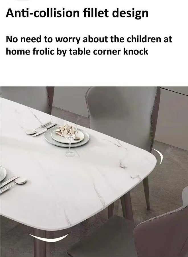 رافين طاولة طعام صناعية متعددة الأغراض بتصميم مستطيل قياسي حديث من الحجر المتكلس، تتسع لستة أشخاص، بلمسة نهائية من الرخام، بتصميم أنيق باللونين الأبيض والبيج، مقاس 140×80×75 سم، كرسي 43×54×84 سم - Image 4