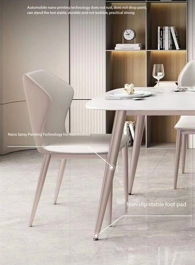 رافين طاولة طعام صناعية متعددة الأغراض بتصميم مستطيل قياسي حديث من الحجر المتكلس، تتسع لستة أشخاص، بلمسة نهائية من الرخام، بتصميم أنيق باللونين الأبيض والبيج، مقاس 140×80×75 سم، كرسي 43×54×84 سم - Image 5