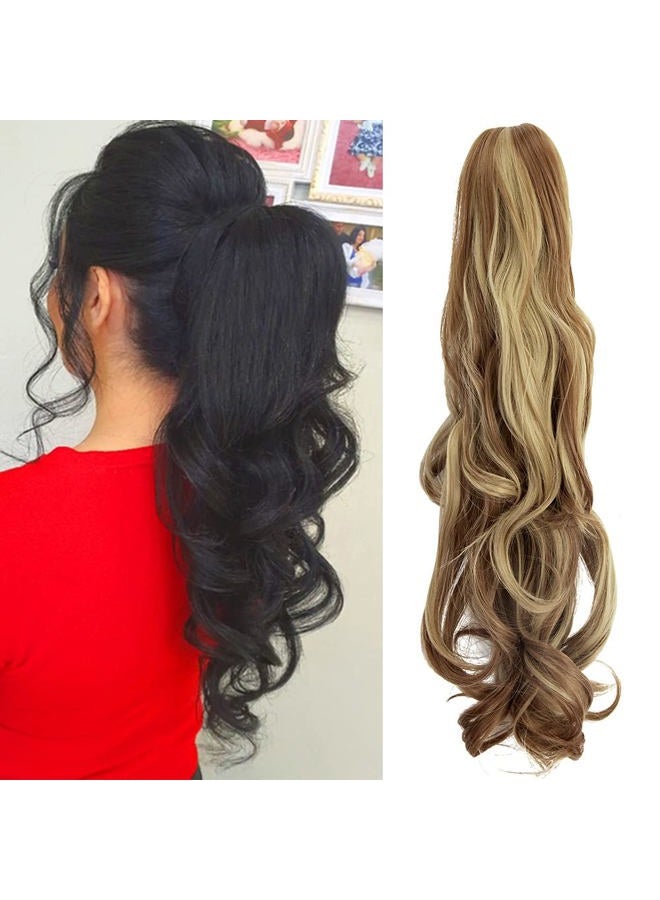 OMGREAT Ponytail Extension 18" Long Curly Claw Ponytail Hair Extension One Piece Clip in on Ponytail Synthetic Hairpieces Curly Ash Blonde Mix Ginger - Image 1