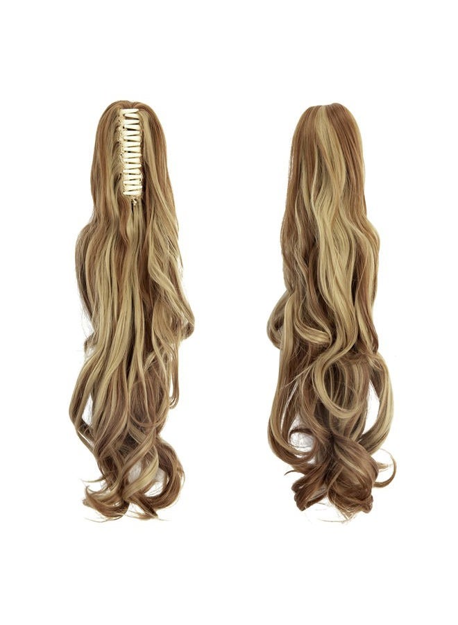 OMGREAT Ponytail Extension 18" Long Curly Claw Ponytail Hair Extension One Piece Clip in on Ponytail Synthetic Hairpieces Curly Ash Blonde Mix Ginger - Image 2