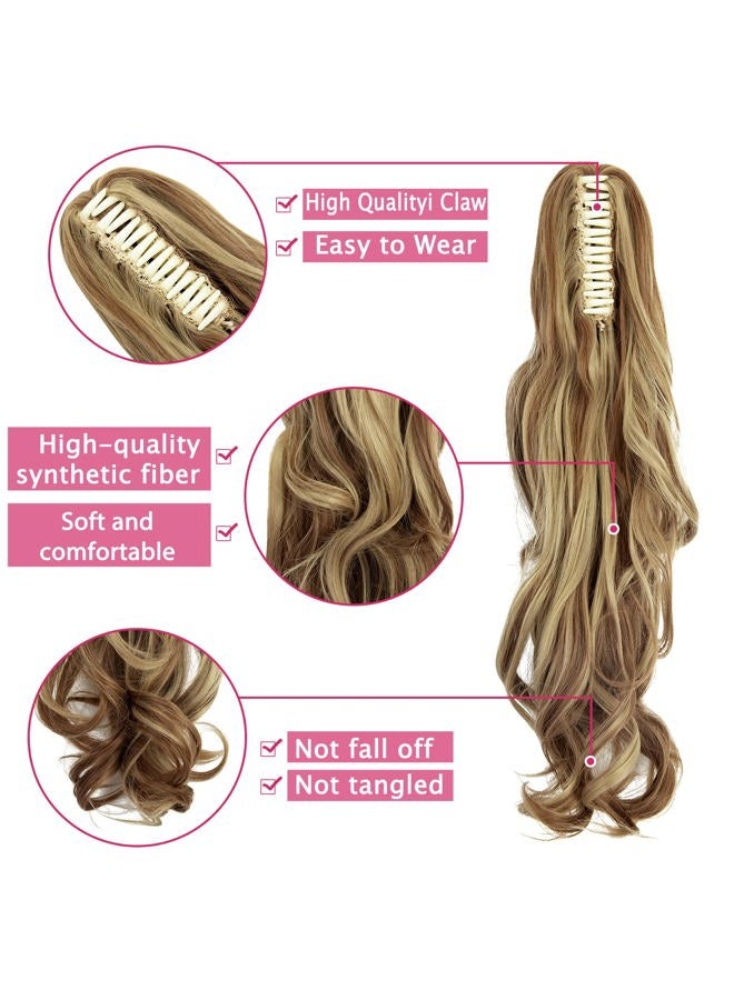 OMGREAT Ponytail Extension 18" Long Curly Claw Ponytail Hair Extension One Piece Clip in on Ponytail Synthetic Hairpieces Curly Ash Blonde Mix Ginger - Image 4