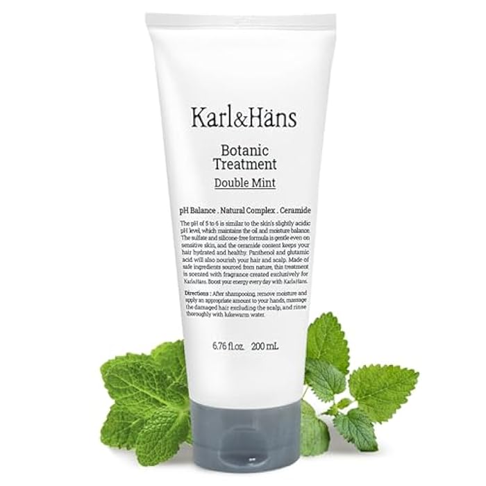 Karl&Hans Botanic Double Mint Conditioner Hair Treatment -Organic, Silicone-Free, Revitalizing Care for Frizzy Hair with Ceramide & Natural Extracts for All Hair Types, 6.76 fl oz - Image 1