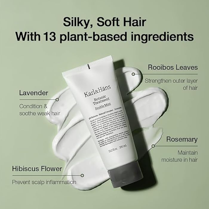 Karl&Hans Botanic Double Mint Conditioner Hair Treatment -Organic, Silicone-Free, Revitalizing Care for Frizzy Hair with Ceramide & Natural Extracts for All Hair Types, 6.76 fl oz - Image 4