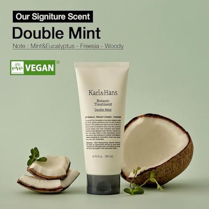 Karl&Hans Botanic Double Mint Conditioner Hair Treatment -Organic, Silicone-Free, Revitalizing Care for Frizzy Hair with Ceramide & Natural Extracts for All Hair Types, 6.76 fl oz - Image 2