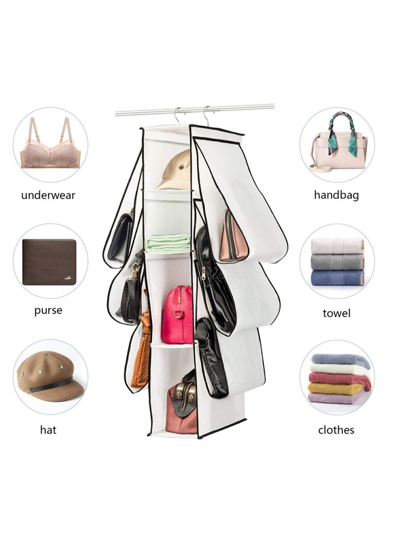 Excefore Hanging Purse Handbag Organizer, Closet Purse Handbag Organizer for Wardrobe Space Saving Closet Organizers System with 10 Compartments Handbag Holder (White) - Image 3