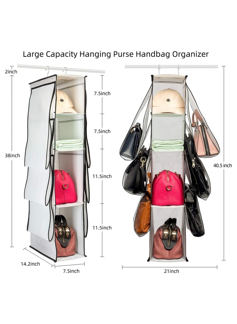 Excefore Hanging Purse Handbag Organizer, Closet Purse Handbag Organizer for Wardrobe Space Saving Closet Organizers System with 10 Compartments Handbag Holder (White) - Image 5