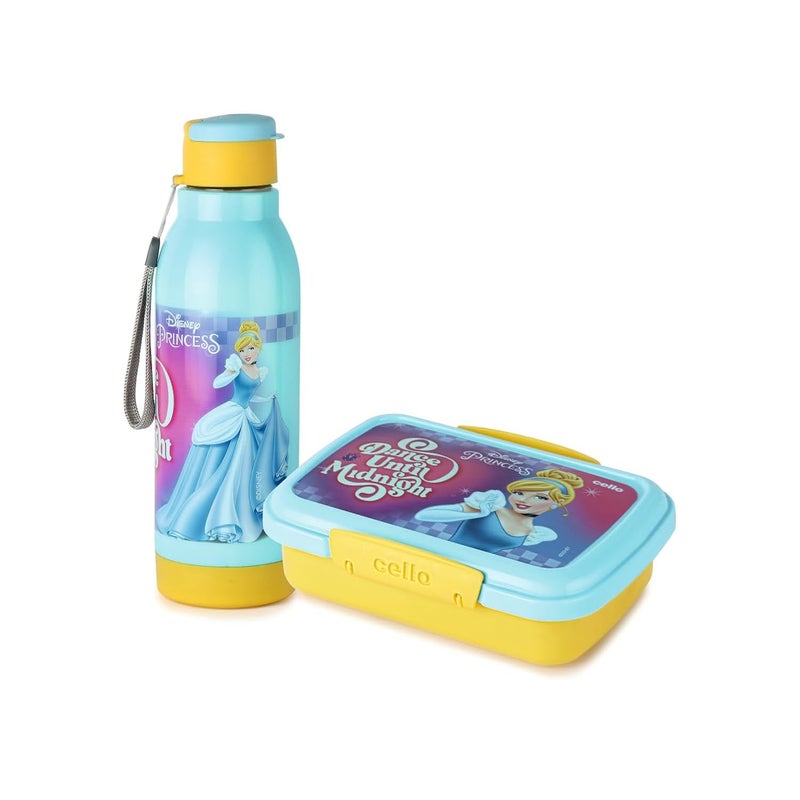 Cello CELLO Lunch On Disney Princess Gift Set Insulated Lunch Box & Water Bottle for Kids Set of 2, Yellow | Leak Proof | Easy to Clean | Ideal for School, Picnic  - Image 1