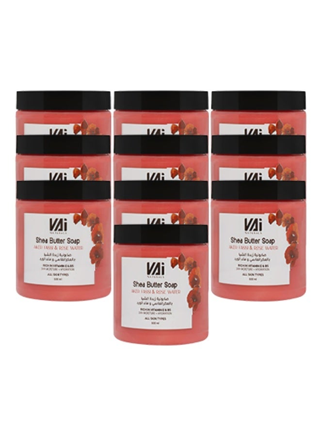 VAI 10 Pieces Shea Butter Soap Aker Fassi And Rose Water Rich In Vitamin E And B5 24 Hours Moisture And Hydration All Skin Types 500ml - Image 1