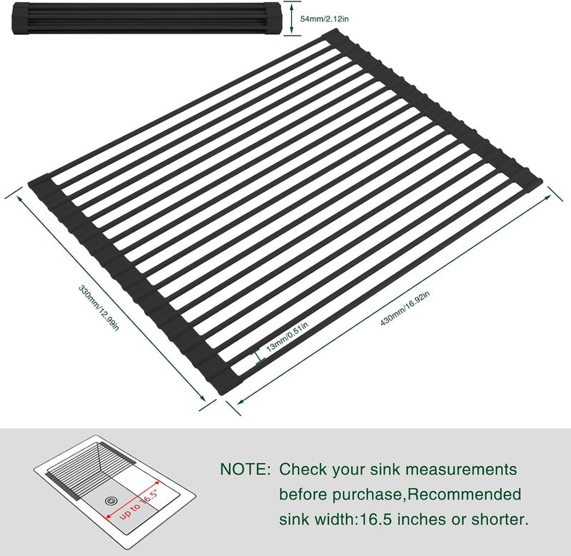 HANZENMA Roll Up Dish Drying Rack Over The Sink Kitchen Roll Up Sink Drying Rack Multipurpose Foldable Sink Drying Mat HeatResistant AntiSlip  AntiRust Dish Rack for Kitchen 17 x 13 Black - Image 2