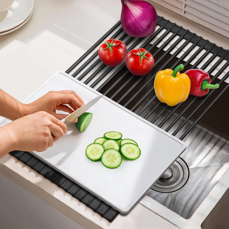 HANZENMA Roll Up Dish Drying Rack Over The Sink Kitchen Roll Up Sink Drying Rack Multipurpose Foldable Sink Drying Mat HeatResistant AntiSlip  AntiRust Dish Rack for Kitchen 17 x 13 Black - Image 5