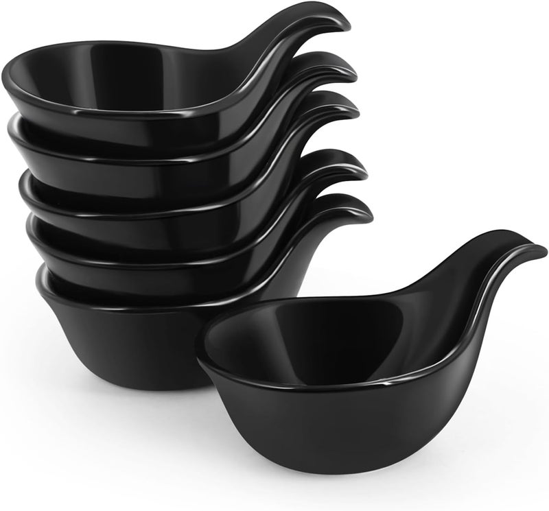 Flexzion Ceramic Dipping Bowls Small Bowls for Dipping with Handle Condiment Cups Soy Sauce Dish Porcelain Ramekins Sauce Holders Containers for Small Side Dishes Dips  3 oz Set of 6 Black - Image 1