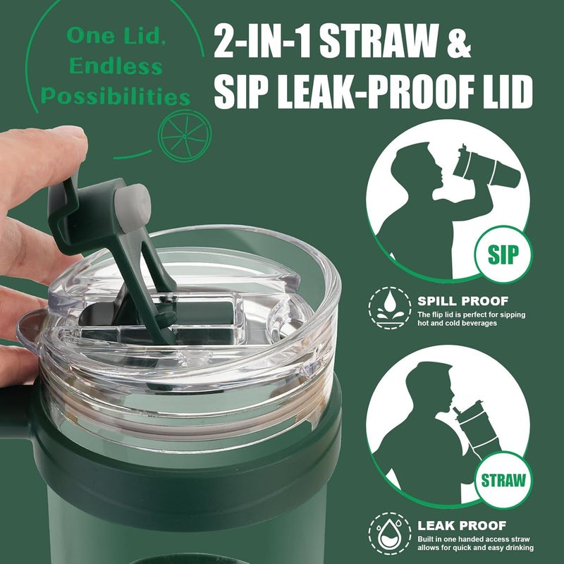 tronco 40 oz Glass Tumbler with Straw and Lid, Leak-proof Flip Straw, Reusable Iced Coffee Cup with Handle, Glass Water Bottles Fits in Cup Holder, Lead-Free, BPA-Free - Image 3