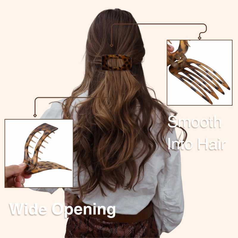 Drealoe 8 Pack Tortoiseshell Flat Hair Clips for Women â€“ Large Neutral Matte No-Slip Rectangle Claw Clips for Thick & Thin Hair, Strong Hold Square Hair Accessories, Chic Neutral Leopard Pattern - Image 4