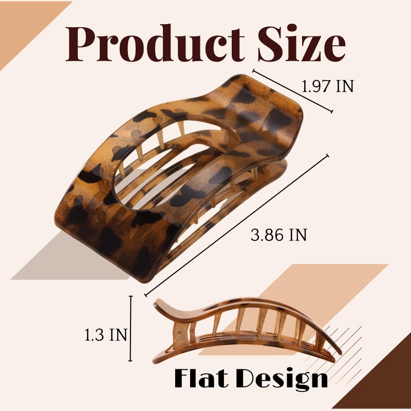 Drealoe 8 Pack Tortoiseshell Flat Hair Clips for Women â€“ Large Neutral Matte No-Slip Rectangle Claw Clips for Thick & Thin Hair, Strong Hold Square Hair Accessories, Chic Neutral Leopard Pattern - Image 2