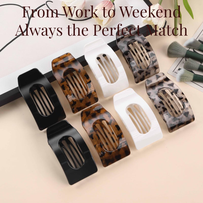 Drealoe 8 Pack Tortoiseshell Flat Hair Clips for Women â€“ Large Neutral Matte No-Slip Rectangle Claw Clips for Thick & Thin Hair, Strong Hold Square Hair Accessories, Chic Neutral Leopard Pattern - Image 5