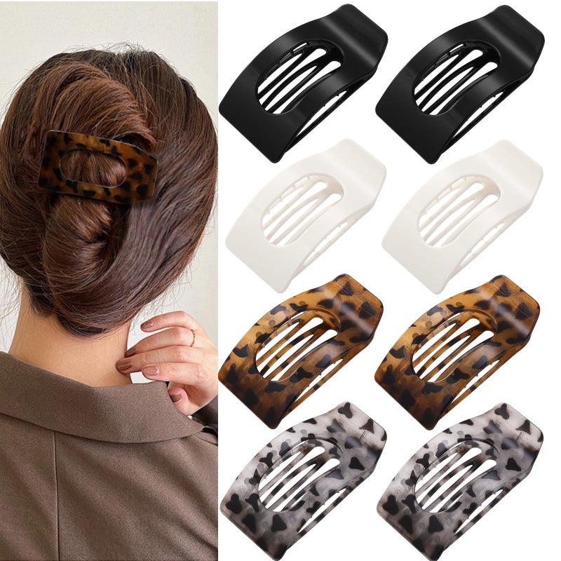 Drealoe 8 Pack Tortoiseshell Flat Hair Clips for Women â€“ Large Neutral Matte No-Slip Rectangle Claw Clips for Thick & Thin Hair, Strong Hold Square Hair Accessories, Chic Neutral Leopard Pattern - Image 1
