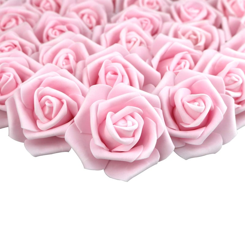 Lightingsky 3 x 16 x 3 inches 100pcs DIY Real Touch 3D Artificial Foam Rose Head Without Stem for Wedding Party Home Decoration Pink
